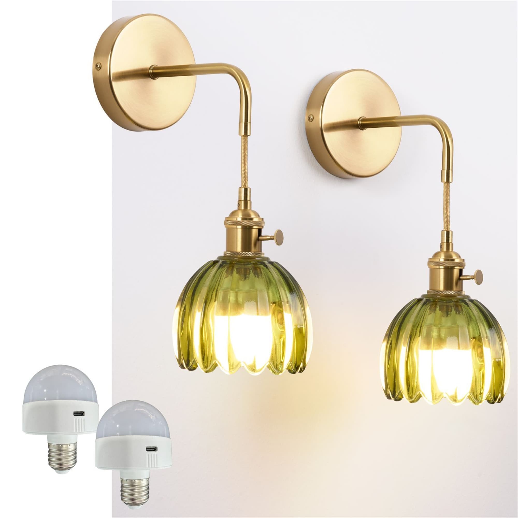 2-Pack Glass Rechargeable Wall Lamp with USB Charge