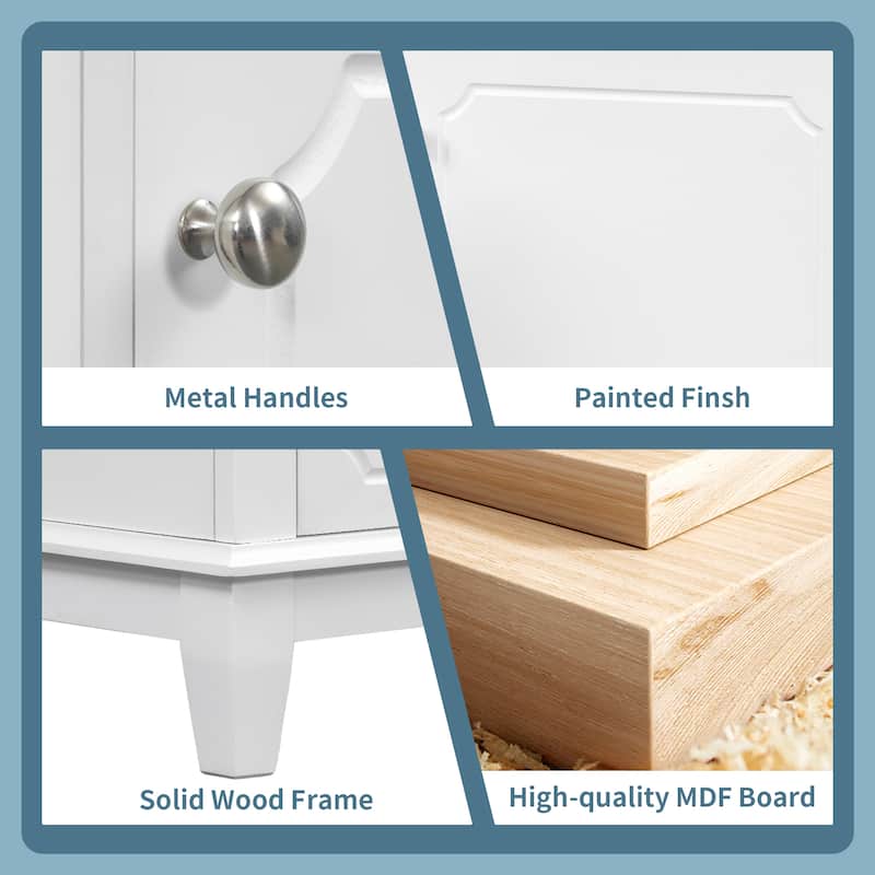 30" White Bathroom Vanity Set - Ceramic Sink Cabinet with 3 Drawers, Solid Wood Frame & Soft-Close Doors