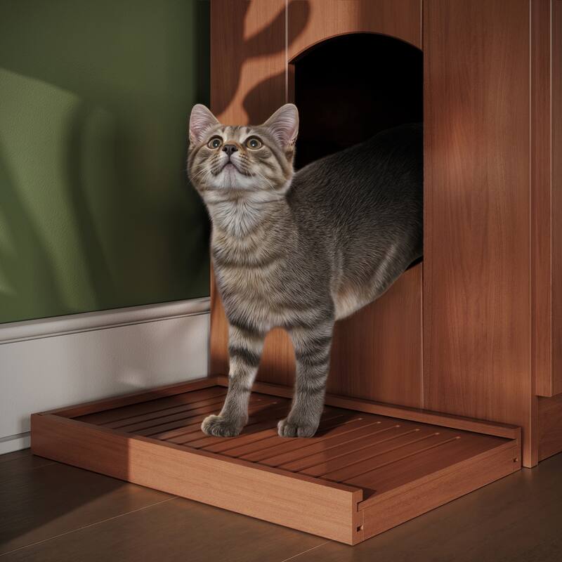 Palace Imports 100% Solid Wood Ziva 2-Door Cat Litter Box Enclosure with 2-Drawers and Litter Catch