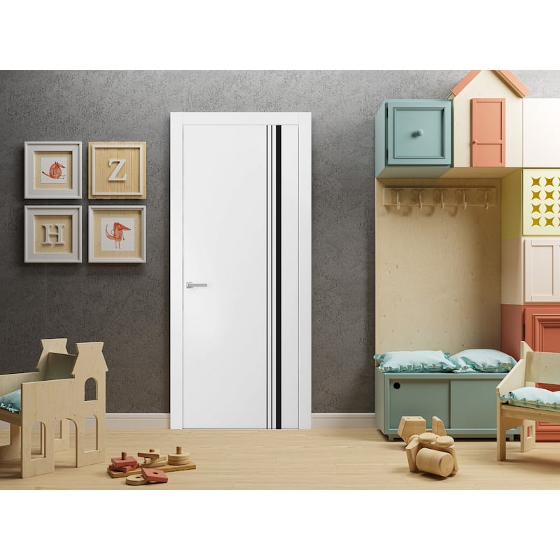 Solid French Door 18 x 80 Planum 0011 White Silk with| Bathroom