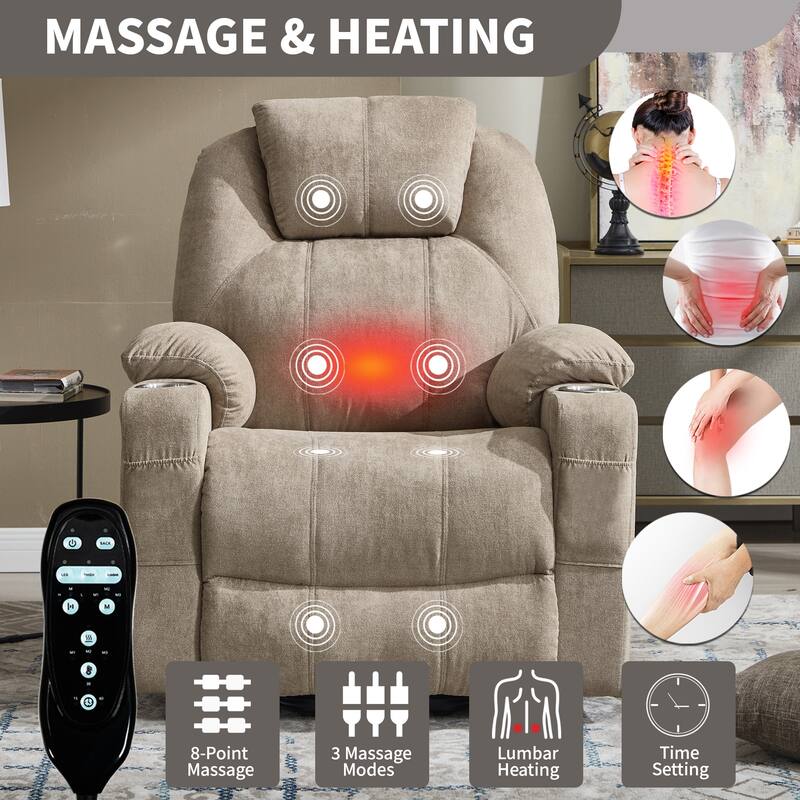 Up to 350 LBS polyester Power Lift Recliner Chair, Heavy Duty Motion Mechanism with 8-Point Vibration Massage