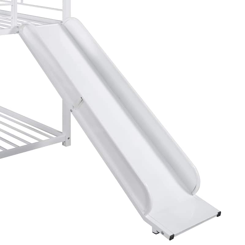 Twin over Twin Metal House Bunk Bed with Slide