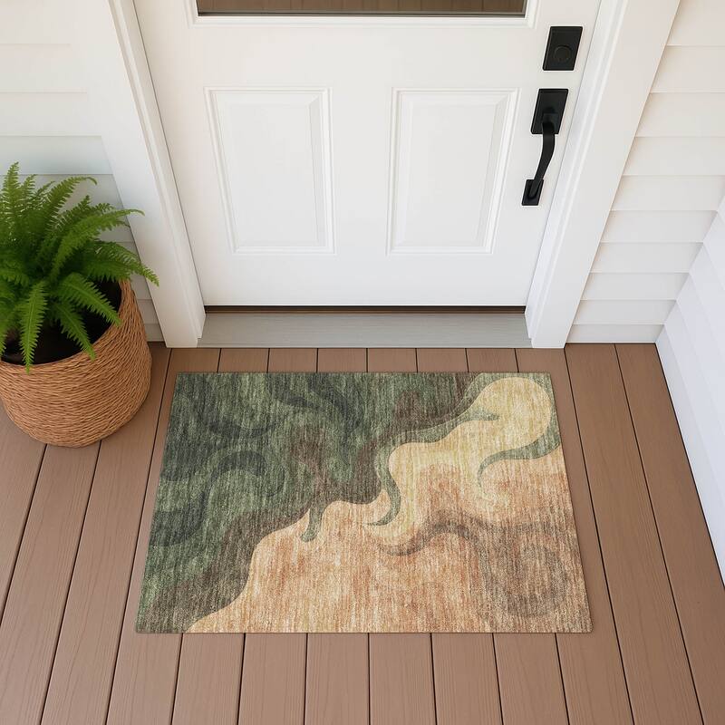 Machine Washable Indoor/ Outdoor Modern Dejuan Chantille Rug - Olive - 1'8" x 2'6"