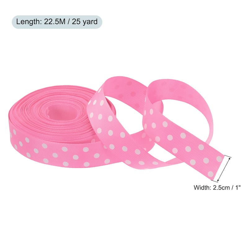 Grosgrain Ribbons with Dots Ribbon Bow Decoration - Hot Pink - 25 Yards 1 Inch