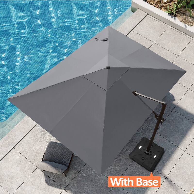 Outdoor Patio 9 FT x 11.5 FT Cantilever-Offset Umbrella with HDPE Base Stand - Dark Grey