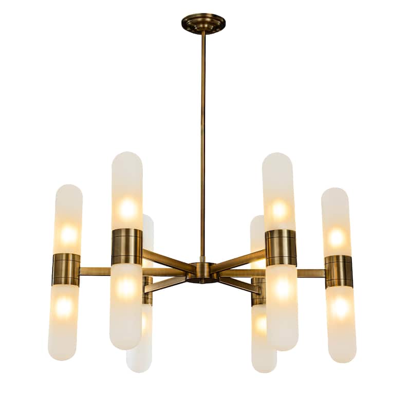 12-Light 35'' Modern Round Dining Room Chandelier Bronze Classic Frosted Glass Kitchen Dinette Lighting - W35" - W35" - Bronze