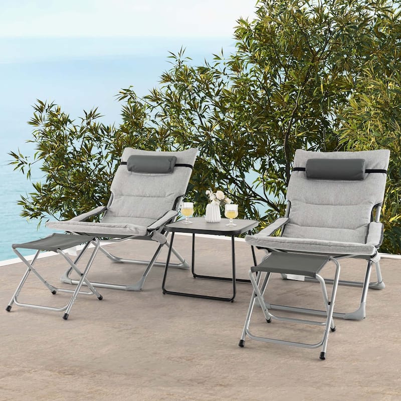 5 PCS Patio Bistro Set Lounge Chairs w/ Footrest Stool & Side Table