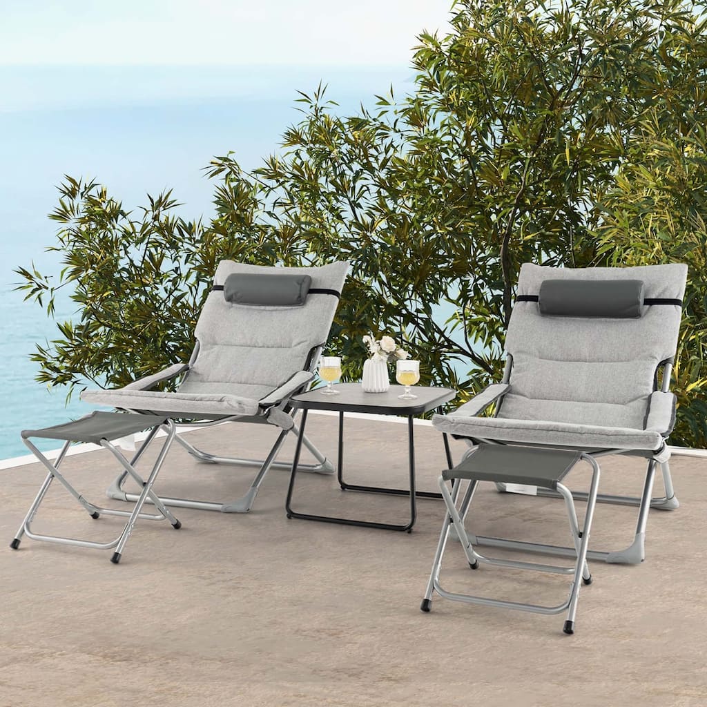 5 PCS Patio Bistro Set Lounge Chairs w/ Footrest Stool & Side Table