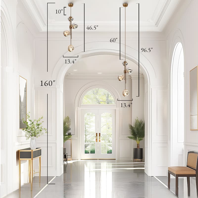 Bela Modern Gold 4-Light Chandelier Orb Mercury Glass Pendant Lights for Kitchen Island - W13.4" x H96.5" MAX