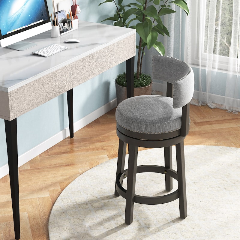 Gymax Upholstered Swivel Bar Stool Wooden Counter Height Kitchen Chair