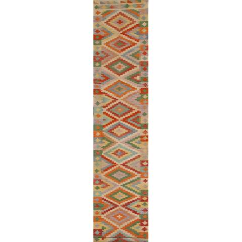 Colorful Geometric Kilim Runner Rug Hand-woven Wool Carpet - 2'5"x 16'5"