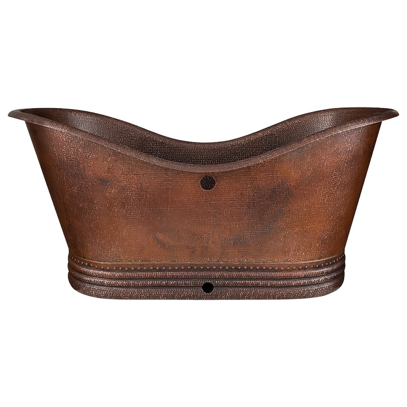 67-in Hammered Copper Double Slipper Bathtub with Overflow Holes (BTD67DBOF)