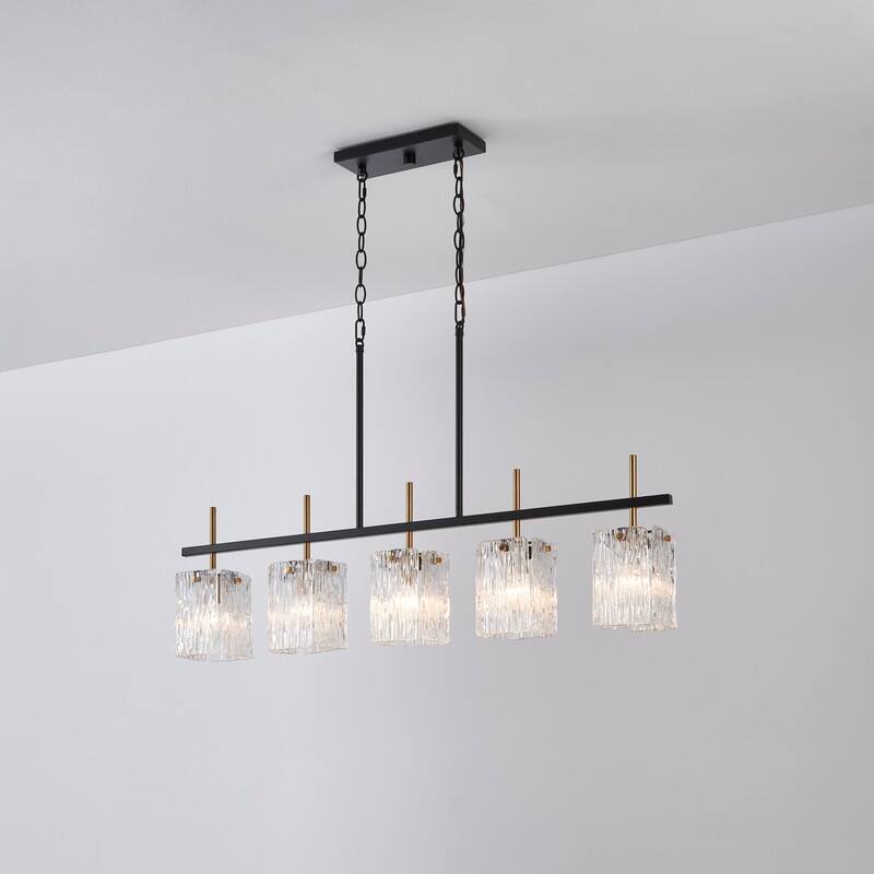 KAWOTI 5-light Linear Kitchen Island Pendant with Glam Glass Shade