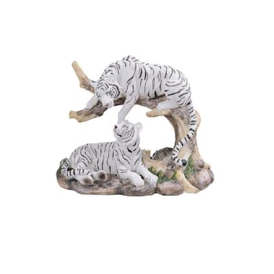 Q-Max 9"W White Tiger Couple Wild Animal Figurine