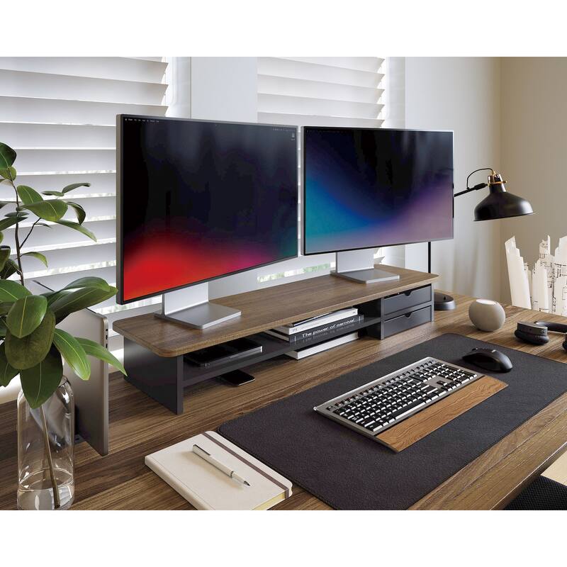 Fenge Dual Monitor Stand, 42.5inch Monitor Riser with Acrylic Drawer