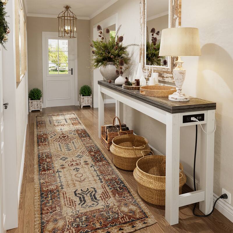 63-In Console Table with Charging Station, Farmhouse Entryway Table/ Behind Couch Table