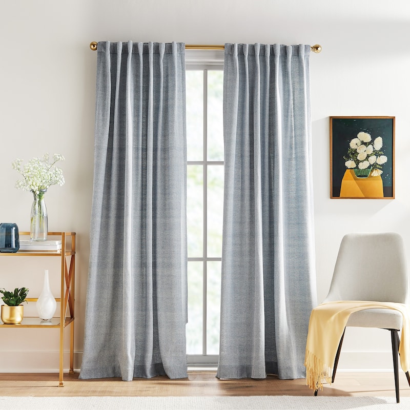 Peri Home Herringbone Curtain Panel Pair - 84 Inches - Dusty Indigo