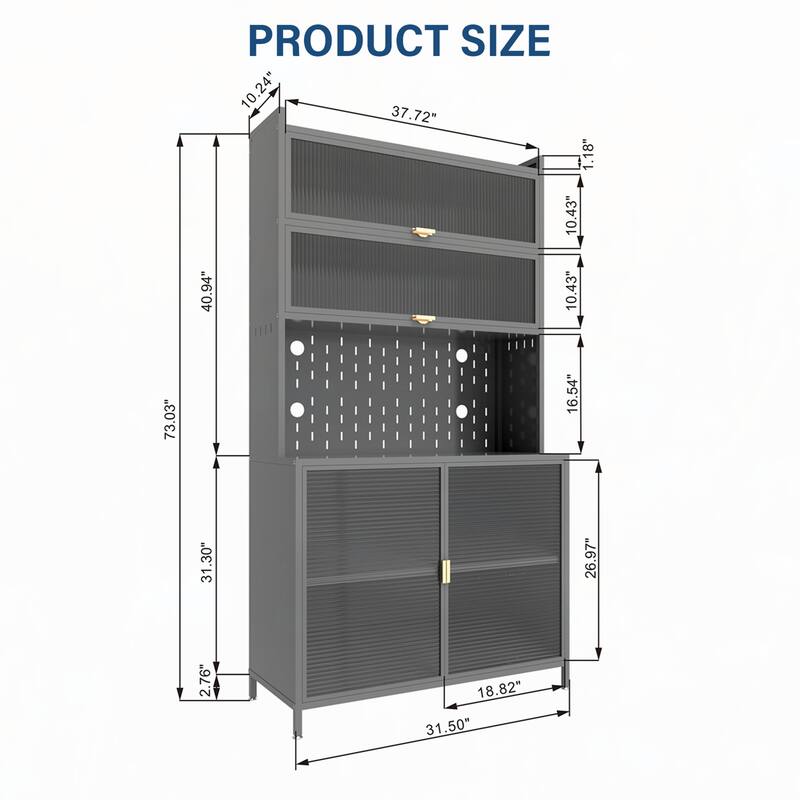 73'' Tall Kitchen Pantry Cabinet,6 Level Flip Door(Grey)