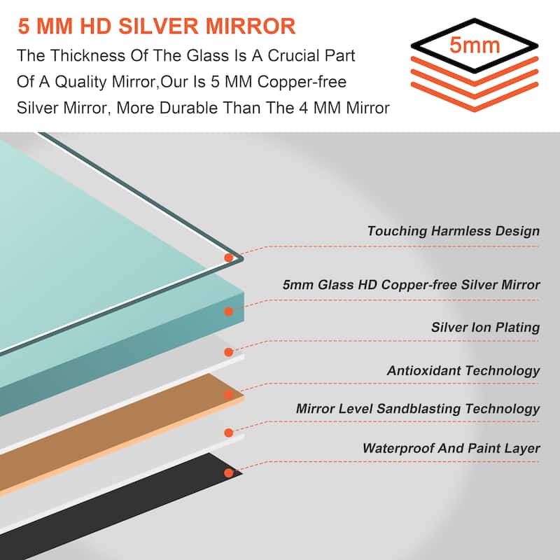 CB HOME Gesture Control Smart LED Mirror Bathroom, Lighted Wall Mounted Mirror, Dimmable, Frameless,Three Color,Front&BackLit