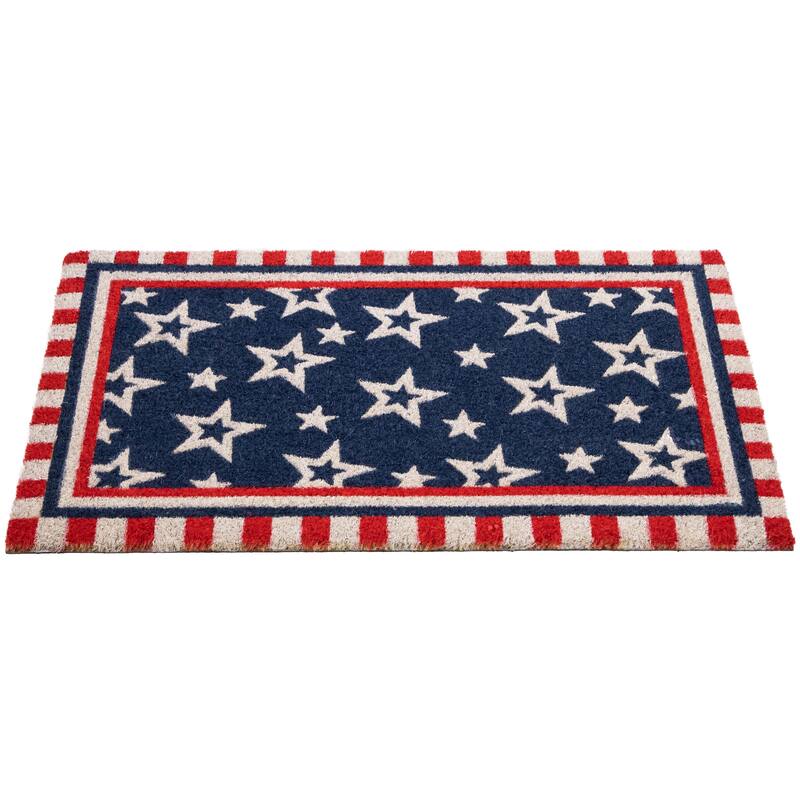 Blue and Red Americana Stars and Striped Border Coir Outdoor Doormat - 30