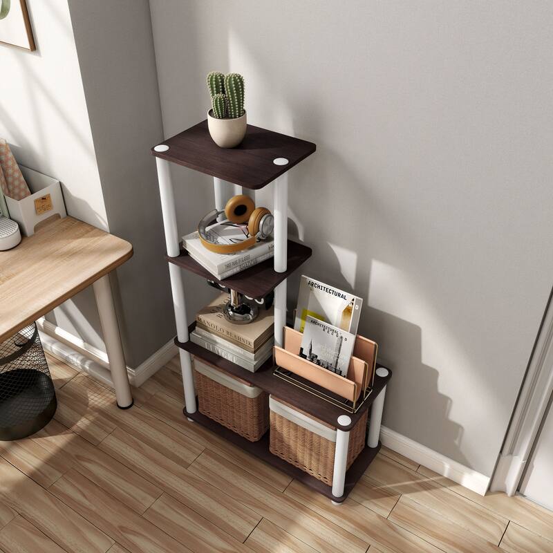 DH BASIC Modern Wood Shelving Unit with storage - Tier Shelves, Cube Ladder Shelf by Denhour
