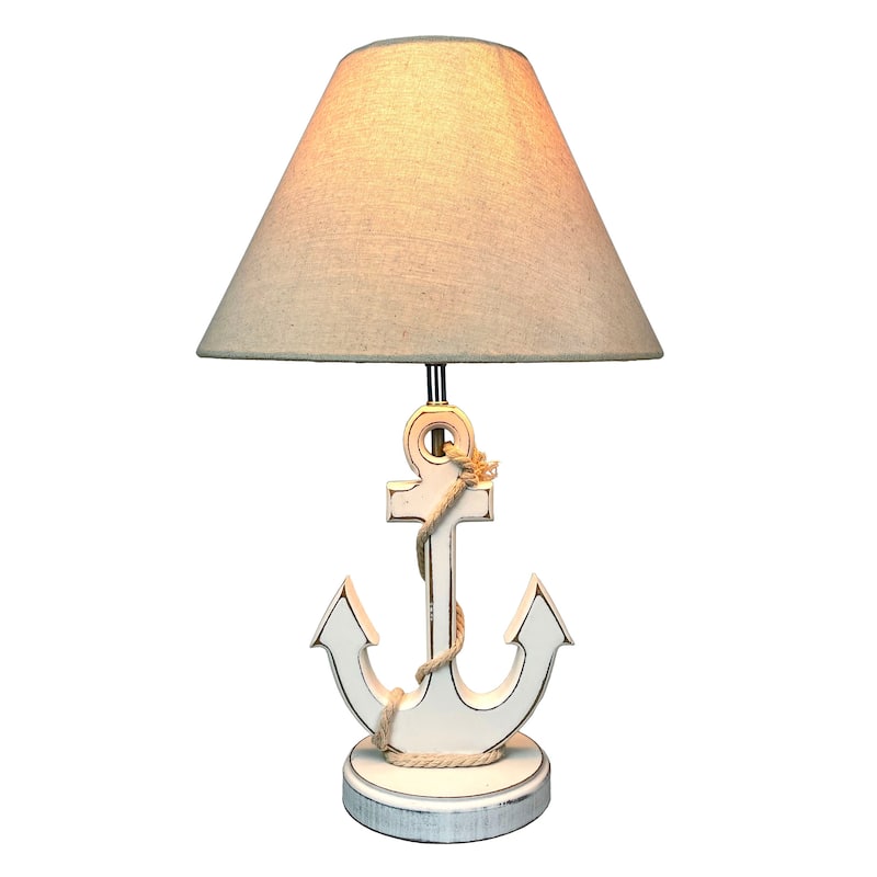 Coastal White Anchor Table Lamp 19" Nautical Beach Decor With Shade - 19 X 12 X 12 inches