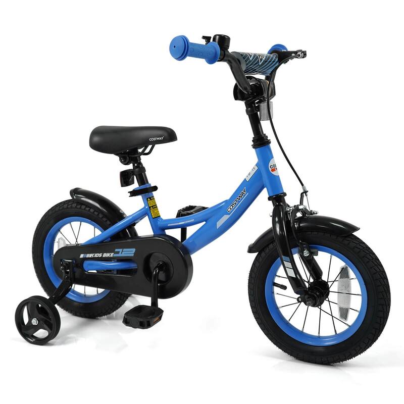 Costway 14" Kids Bike with Removable Training Wheels Adjustable Seat & - See Details - 12"-Navy