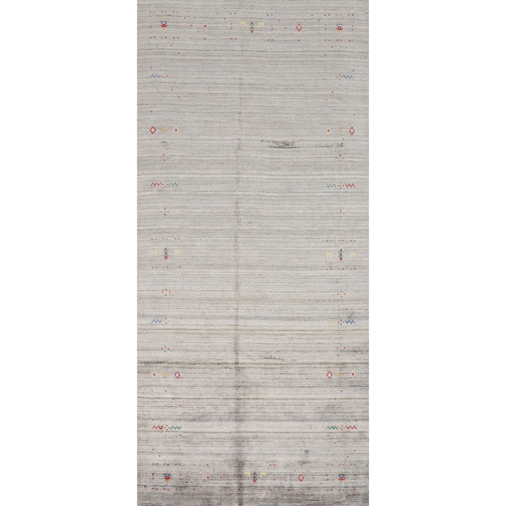 Hand Knotted Oriental Viscose Silk Carpet Tribal Animal Pictorial Greys & Charcoal Gabbeh Area Rug - 11' 8'' X 4' 10''
