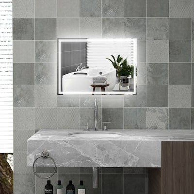 Silver LED Bathroom Wall Mirror with Touch Switch and Outline Lighting - 31.5" L x 23.5" W x 1.5" D