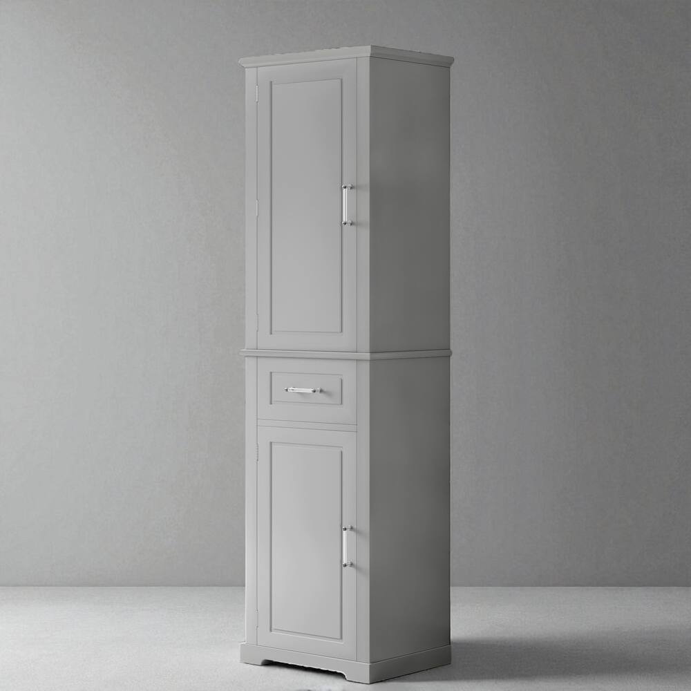 72" Tall Bathroom Storage Cabinet with Drawer, 2 Doors, Adjustable Shelves and Door Rack, Freestanding MDF Organizer