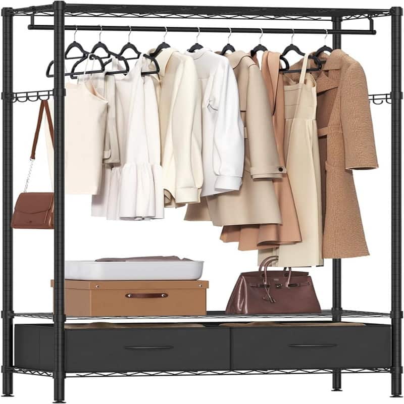Clothes Rack with Mesh Shelf - 15.8"D x 35.4"W x 70.9"H - Ink Black