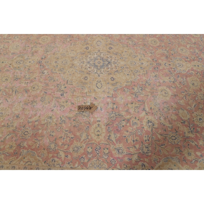 Traditional Pink Mashad Persian Vintage Area Rug Handmade Wool Carpet - 9'7"x 12'2"