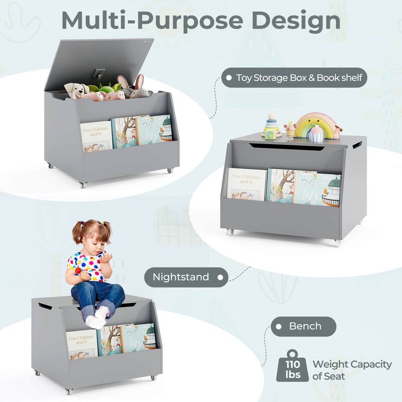 Costway Kids Toy Box Wooden Mobile Toy Storage Organizer with - See Details
