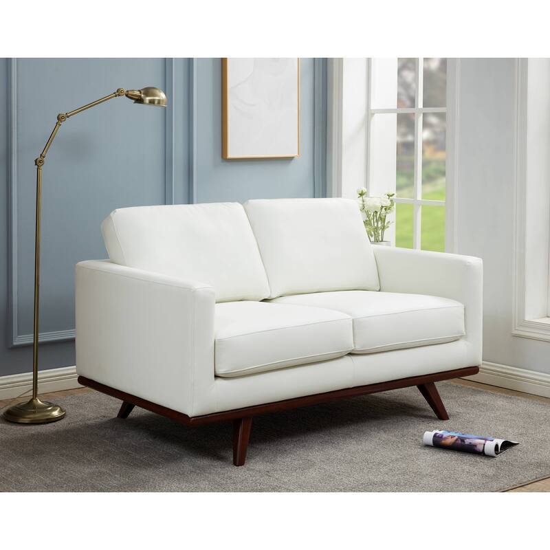 Chester Modern Leather or Mesh Upholstered Loveseat with Birch Wood Base 2 Seater Sofa Couch for Living Room, Bedroom, or Office