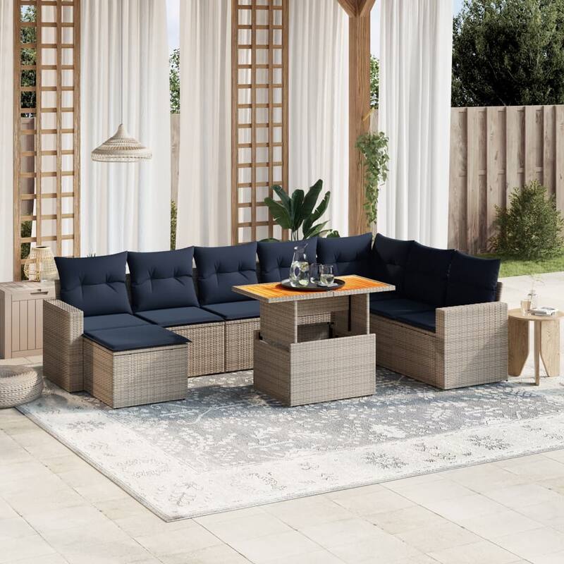 vidaXL Patio Sofa Set with Cushions Outdoor Furniture 9 Piece Poly Rattan - 24.4 x 24.4 x 27.2 - Grey
