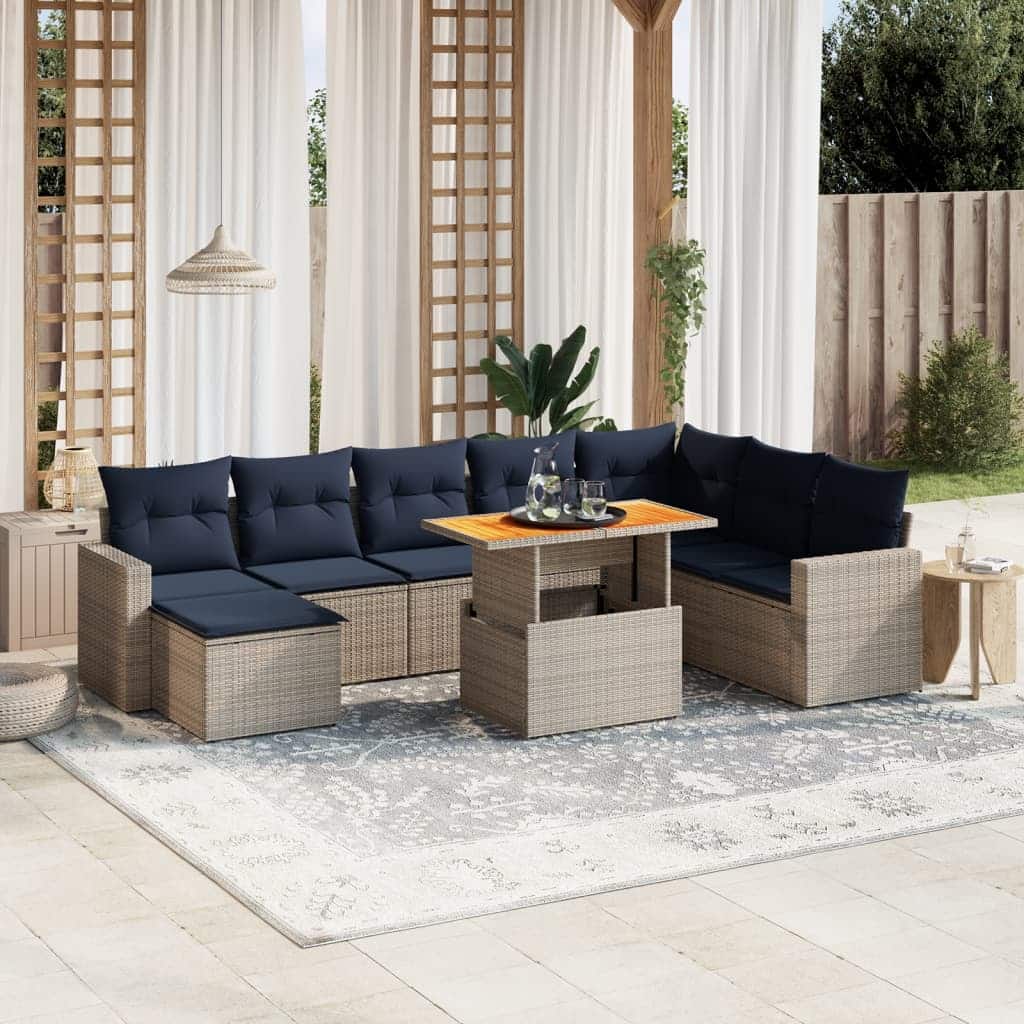 vidaXL Patio Sofa Set with Cushions Outdoor Furniture 9 Piece Poly Rattan - 24.4 x 24.4 x 27.2