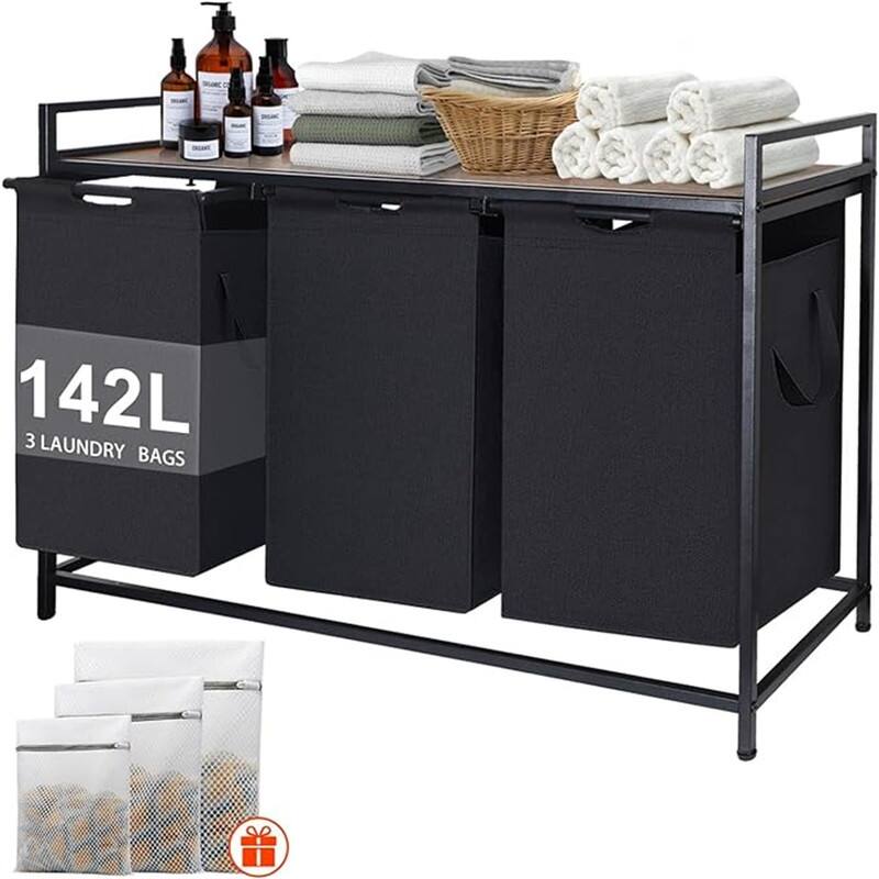 Laundry Hamper with Removable Large Bags, 12.5 Gal 142LCapacity - 39.8"L x 13.4"W x 28.3"H - 39.8"L x 13.4"W x 28.3"H - Black