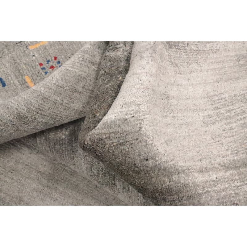 Hand Knotted Oriental Viscose Silk Carpet Tribal Animal Pictorial Greys & Charcoal Gabbeh Area Rug - 11' 9'' X 8' 11''