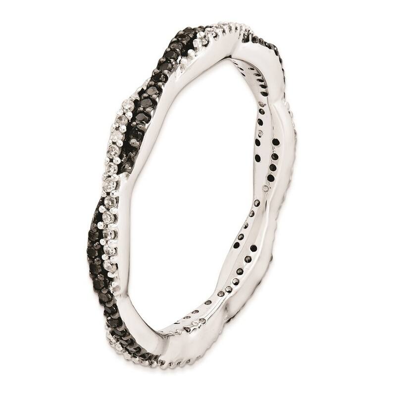 Curata 2.25mm 925 Sterling Silver Prong set Stackable Expressions Polished Black White Diamond Ring