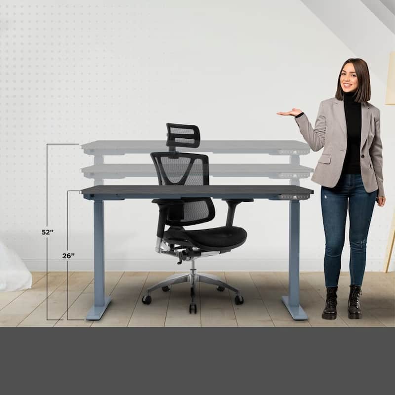 Rise Up Dual Motor Electric Standing Desk 60x30 1-pc Black Desktop
