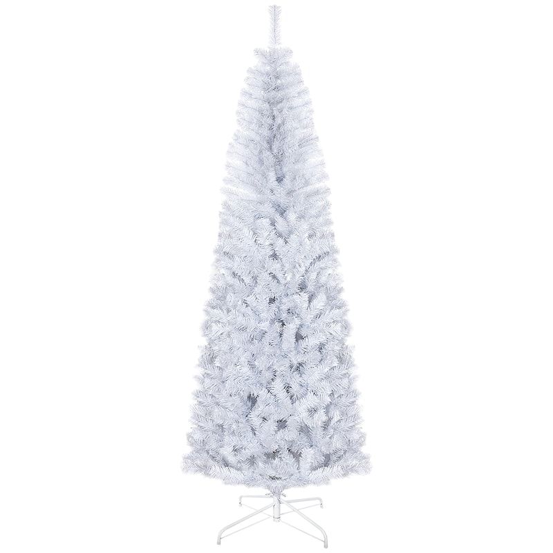 HOMCOM Unlit Slim Douglas Fir Tree - Realistic Branches, White, Halloween/Christmas Decor - White