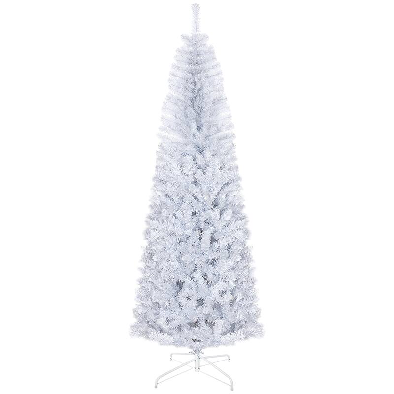 Slim 7ft Pencil Christmas Tree with Realistic Branches and Flame-Retardant Features, Fir Xmas Tree for Holiday Decor