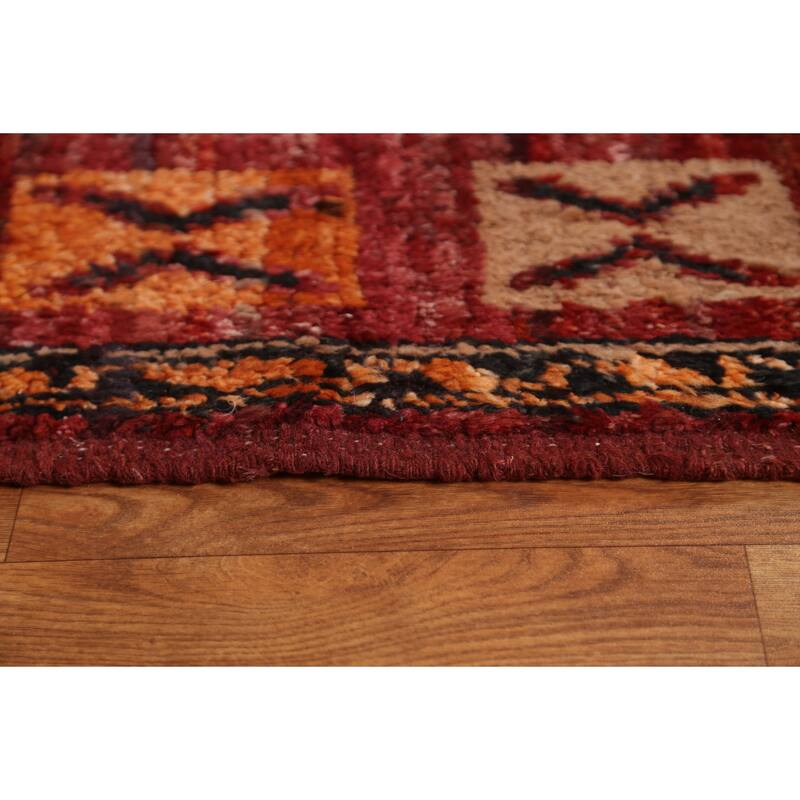 Hand Knotted Oriental 100% Wool Carpet Modern Tribal Red Moroccan Area Rug - 9' 10'' X 6' 11''