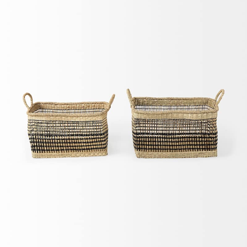 Nia Light Brown Seagrass Rectangular Baskets (Set of 2)