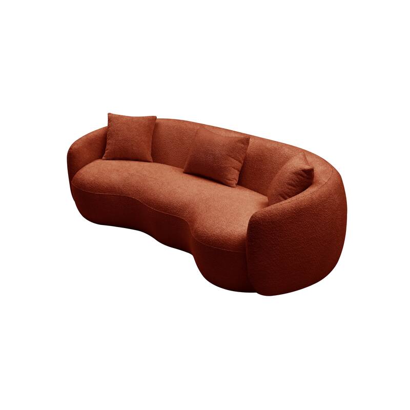 Orange Modern Curved Boucle Upholstered Couch - 41.30 x 93.60 x 26.90