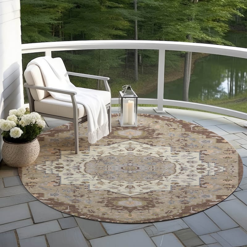 Machine Washable Indoor/ Outdoor Traditional Medallion Chantille Rug