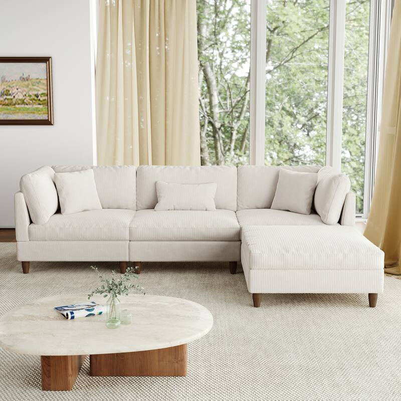 112" W Modern Upholstered Corduroy Modular Sectional Sofa
