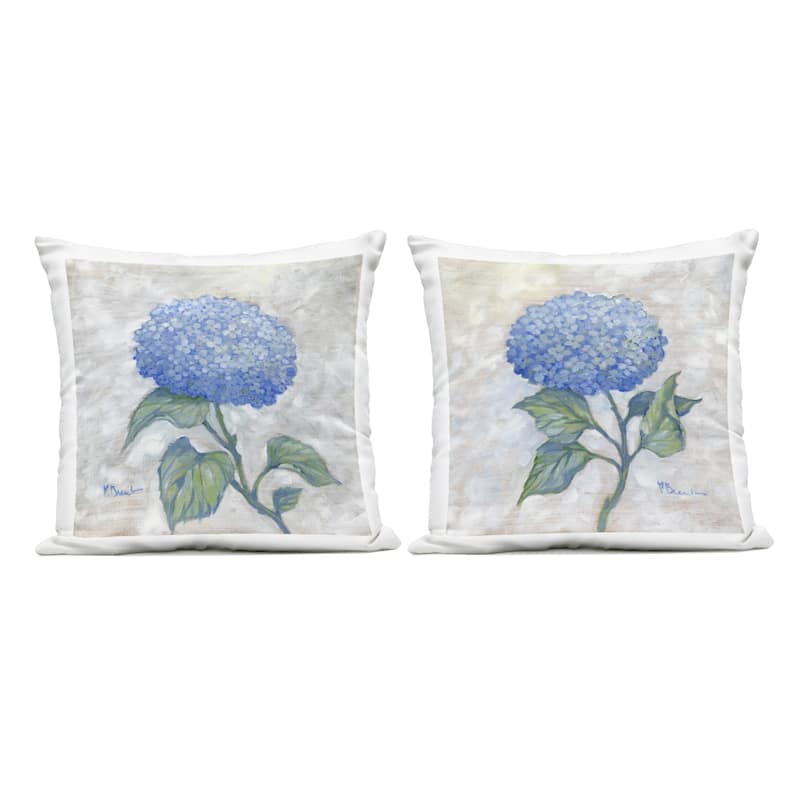 Stupell Garden Glory Hydrangeas Printed Outdoor Throw Pillow Design by Paul Brent (Set of 2) - Pillow Sets - Polyester - Blue - Set of 2