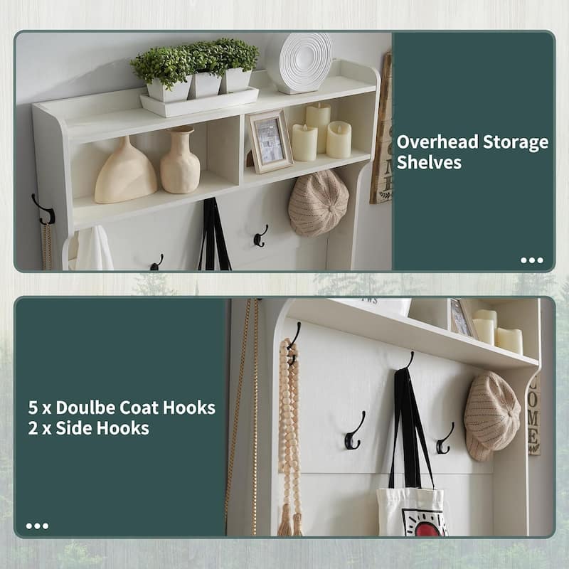 42" Wide Farmhouse Entryway Bench with Coat Rack, Mudroom Cabinet