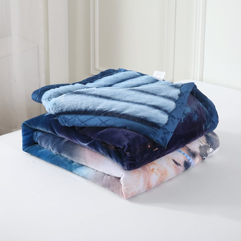 Warm Fleece Blanket Striped Fluffy Plush Bed Blanket 85"x93", 9lbs